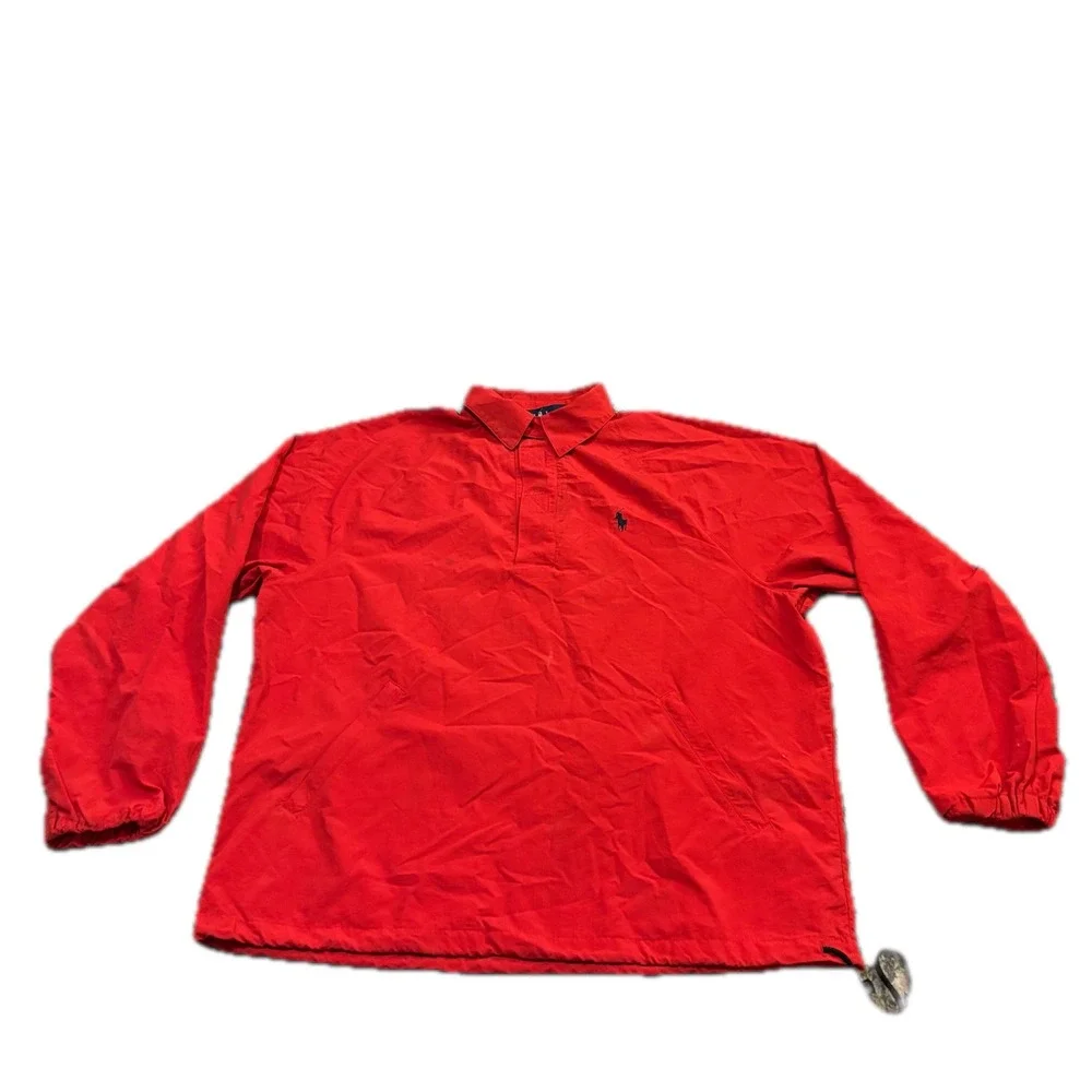 Polo Ralph Lauren Mens Red Nylon Pullover Windbreaker Jacket Size M Quarter Zip